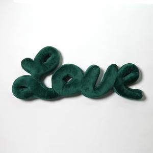 Royal Green Love Script Throw Pillow