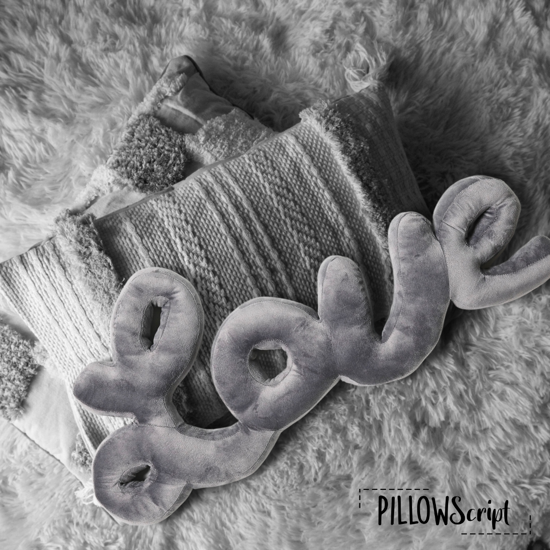 Gray Love Script Throw Pillow