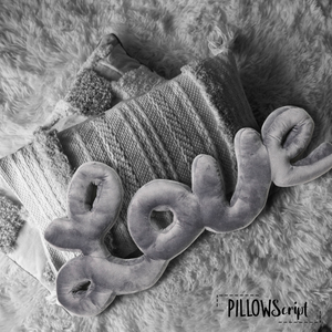 Gray Love Script Throw Pillow